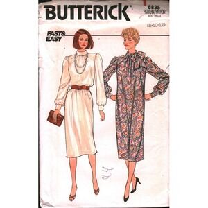 Butterick 6835 Fast & Easy Misses Dress Sewing Pattern Size 8 10 Vintage 80s